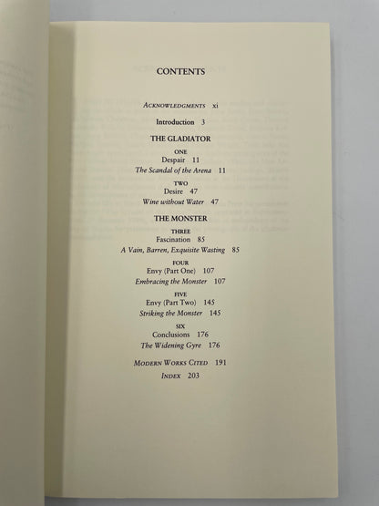 Table of contents page from 'The Sorrows of the Ancient Romans: The Gladiator and the Monster' by Carlin A. Barton.