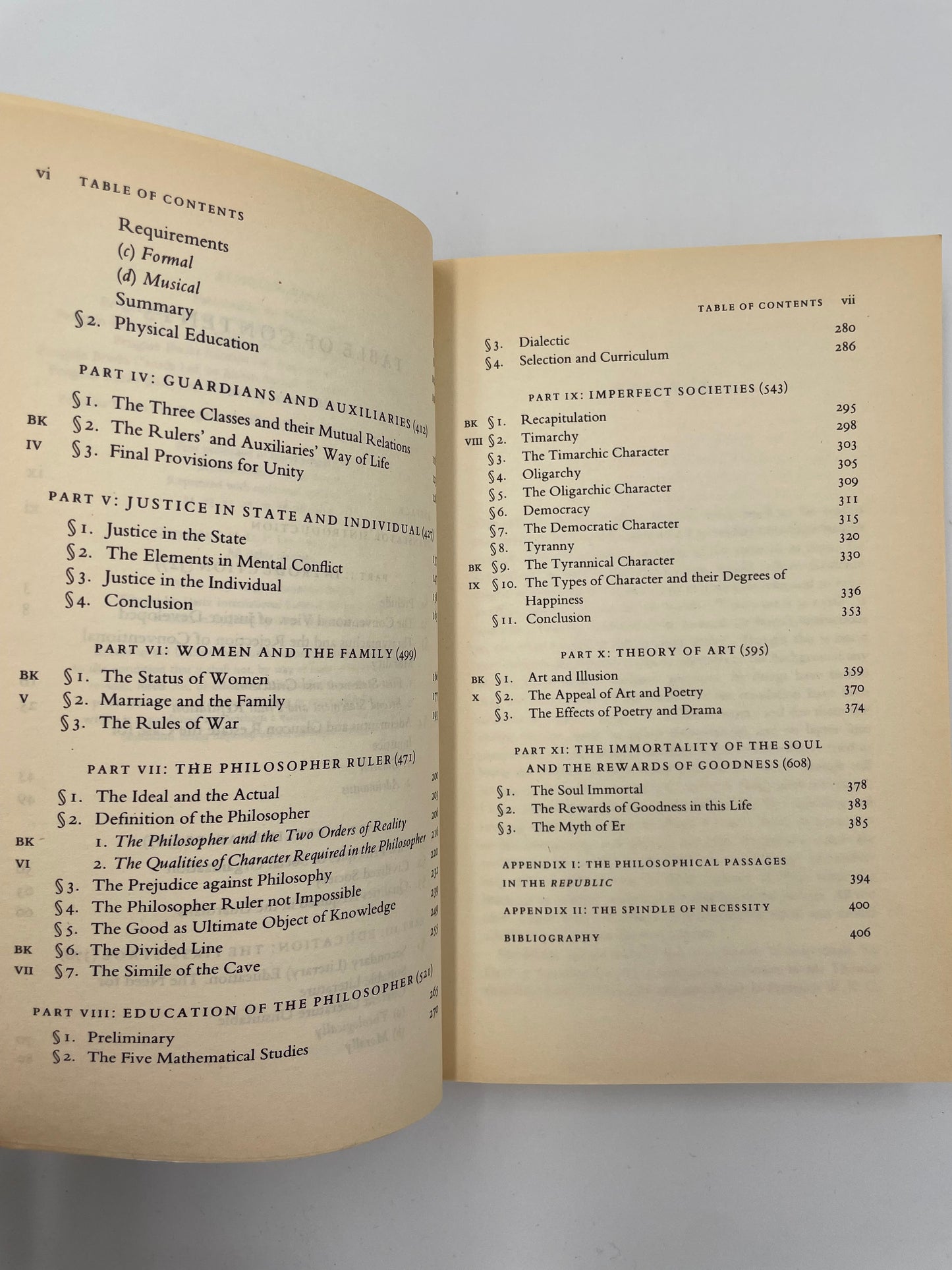 Continued table of contents page from ‘The Republic’ by Plato.