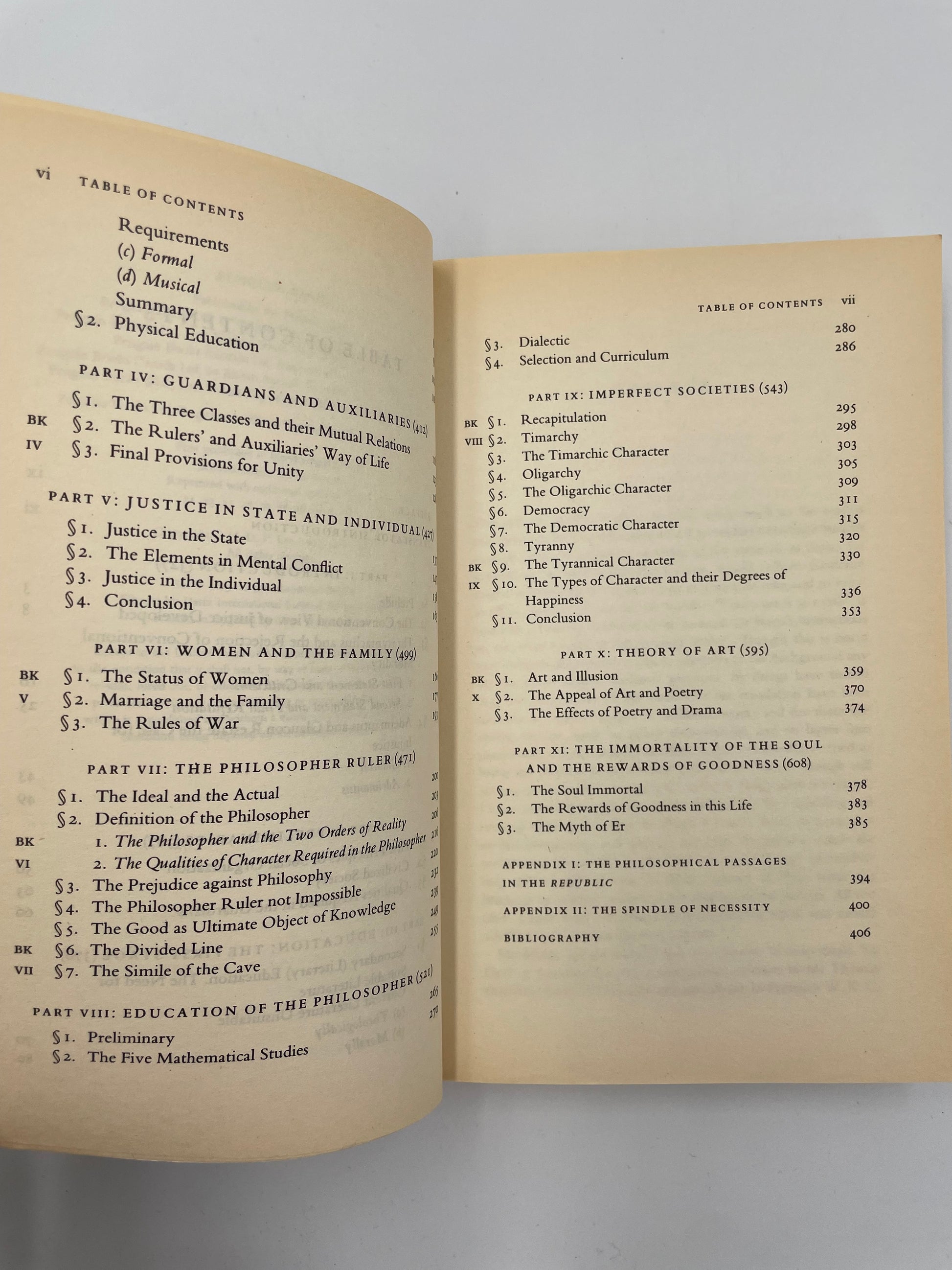 Continued table of contents page from ‘The Republic’ by Plato.