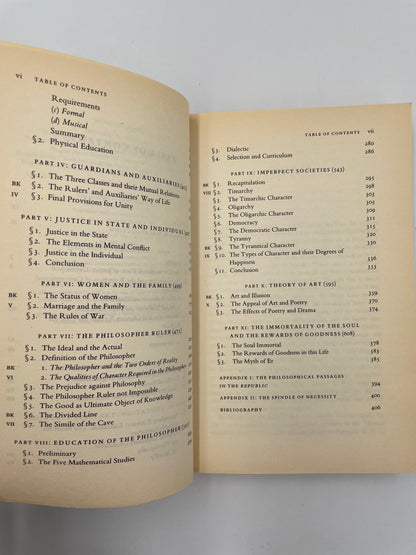 Continued table of contents page from ‘The Republic’ by Plato.