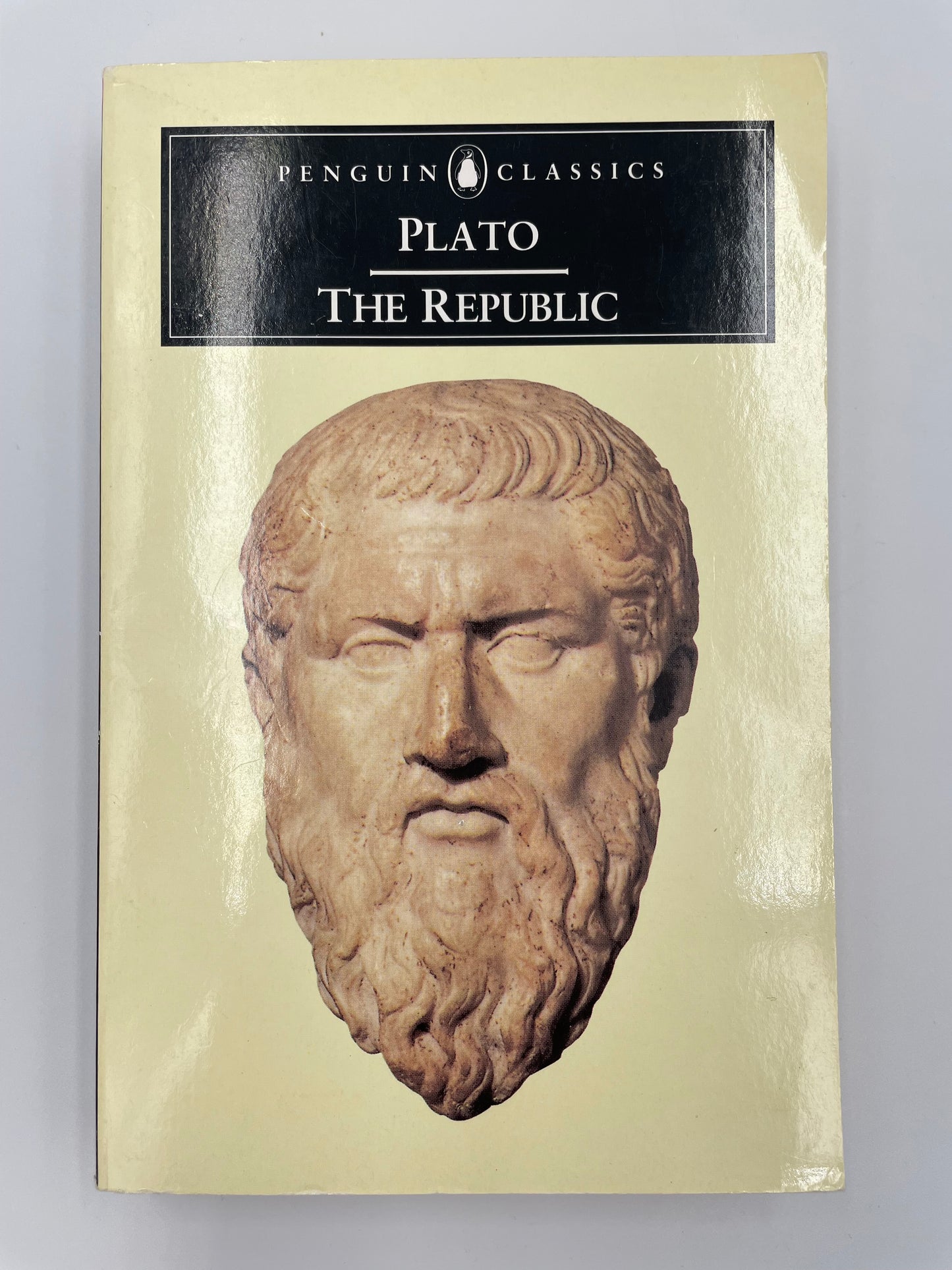 Book cover with statue head of Plato from ‘The Republic’ by Plato.