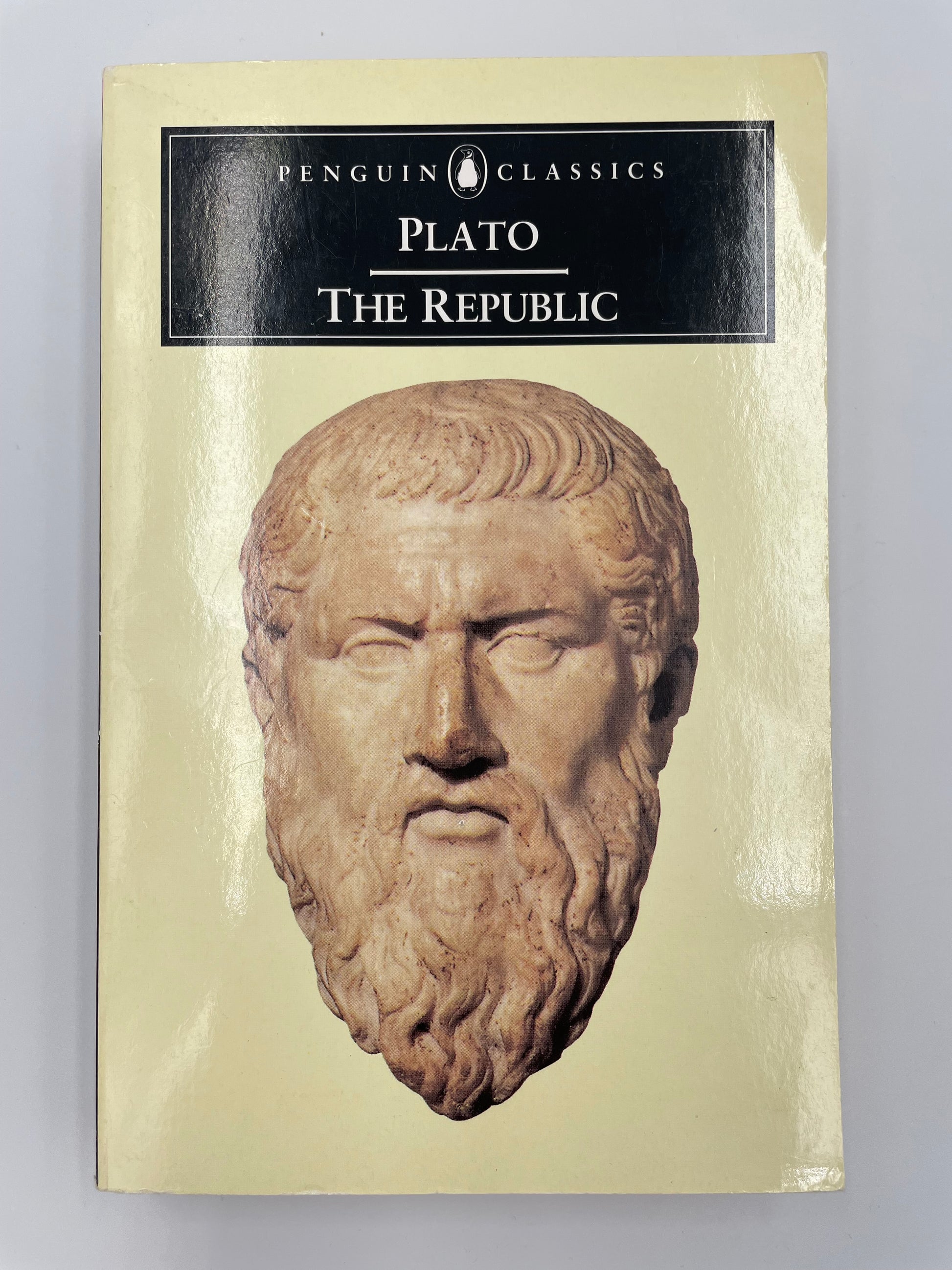 Book cover with statue head of Plato from ‘The Republic’ by Plato.
