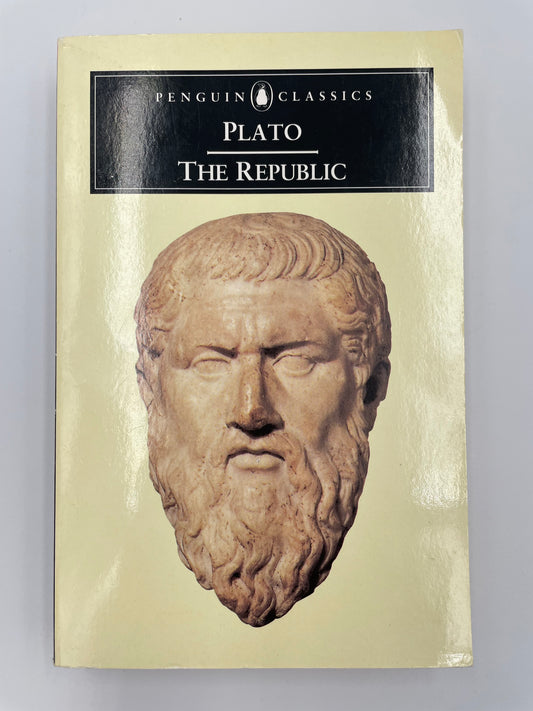 Book cover with statue head of Plato from ‘The Republic’ by Plato.