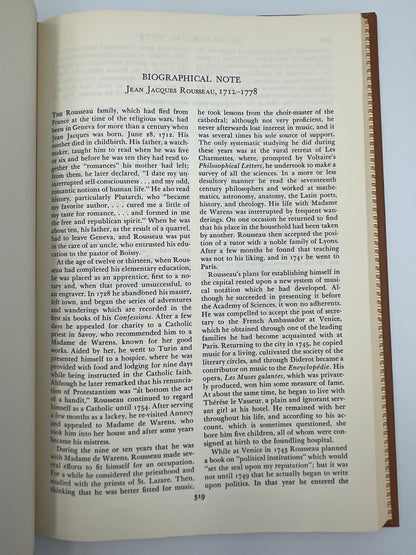 Page of biographical note on Rousseau from "Montesquieu. Rousseau". (Britannica: Great Books of the Western World)