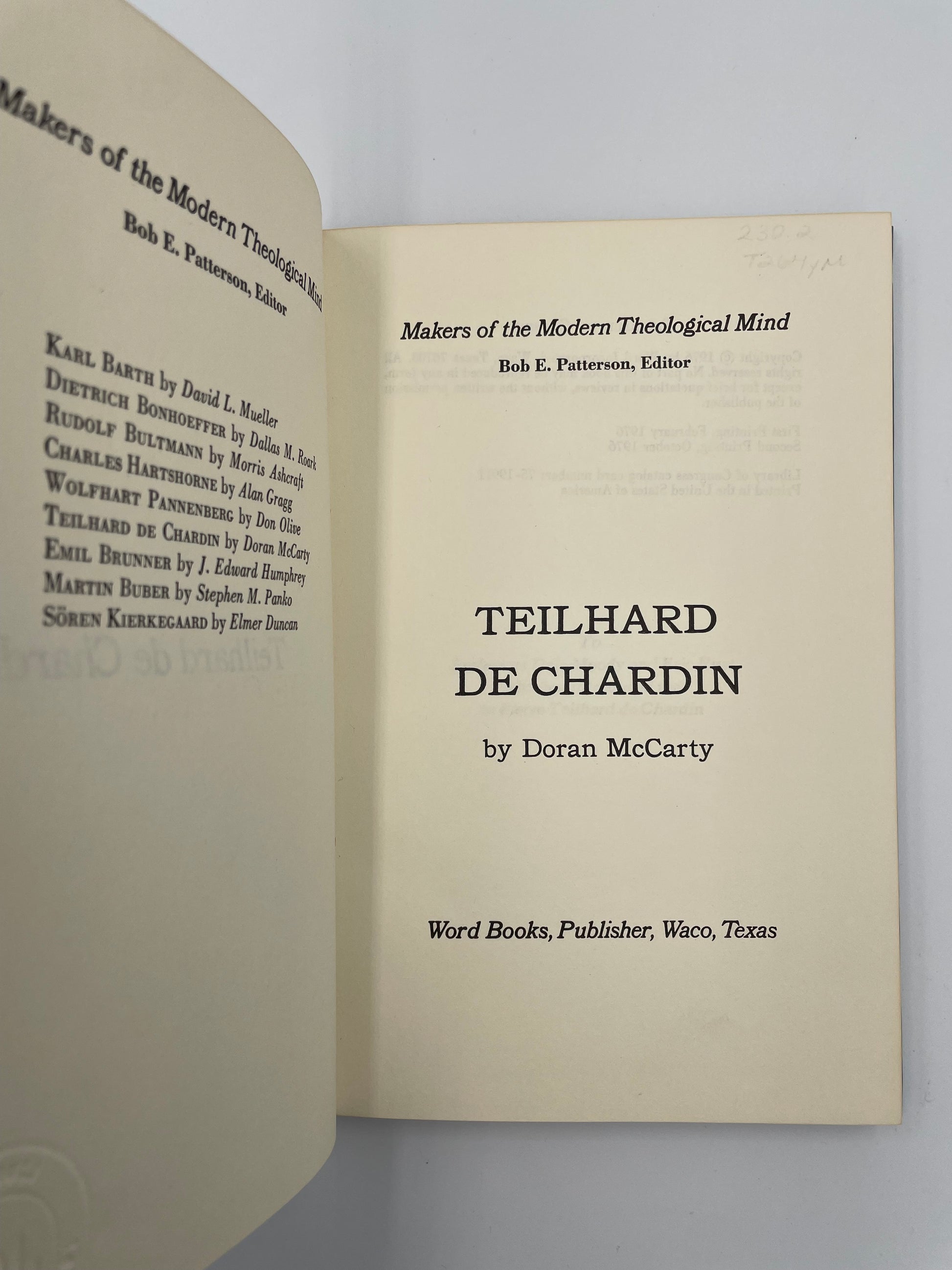 Title page from book on Teilhard de Chardin's thoughts'. 