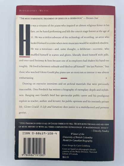 Back cover of 'Glenn Gould: A Life and Variations' by Otto Friedrich.