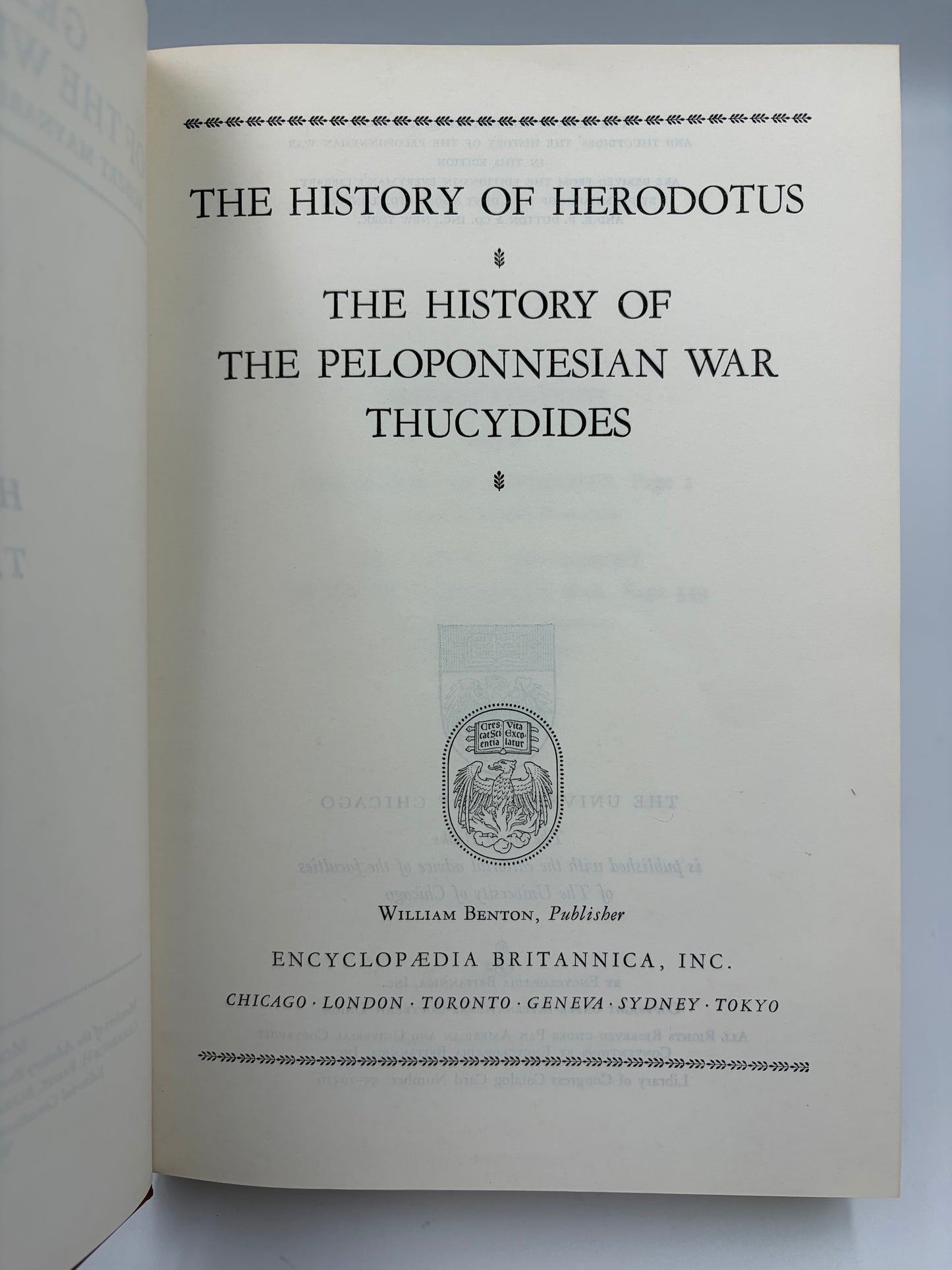 Title page of 'The History of Herodotus and The History of the Peloponnesian War'. 