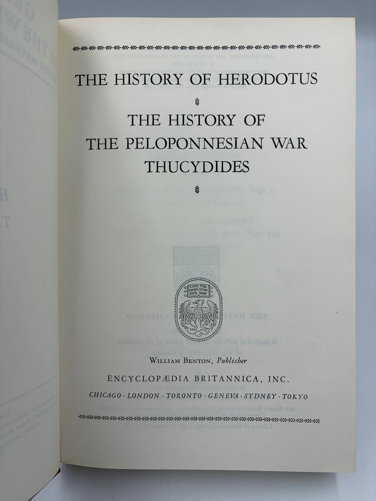 Title page of 'The History of Herodotus and The History of the Peloponnesian War'. 