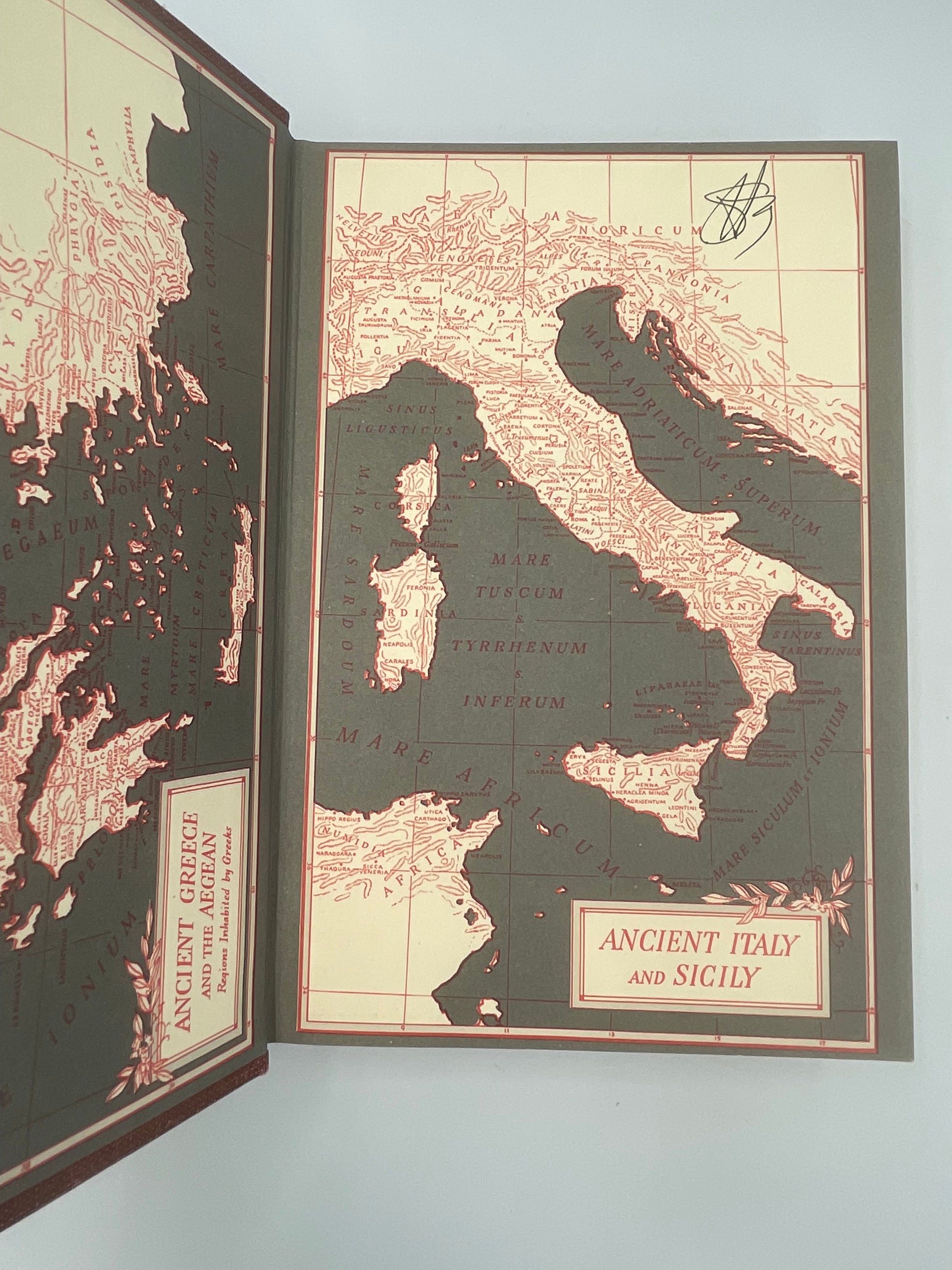 Inside cover pages of ancient Italy and Greece from ‘The Life of Greece’ by Will Durant 