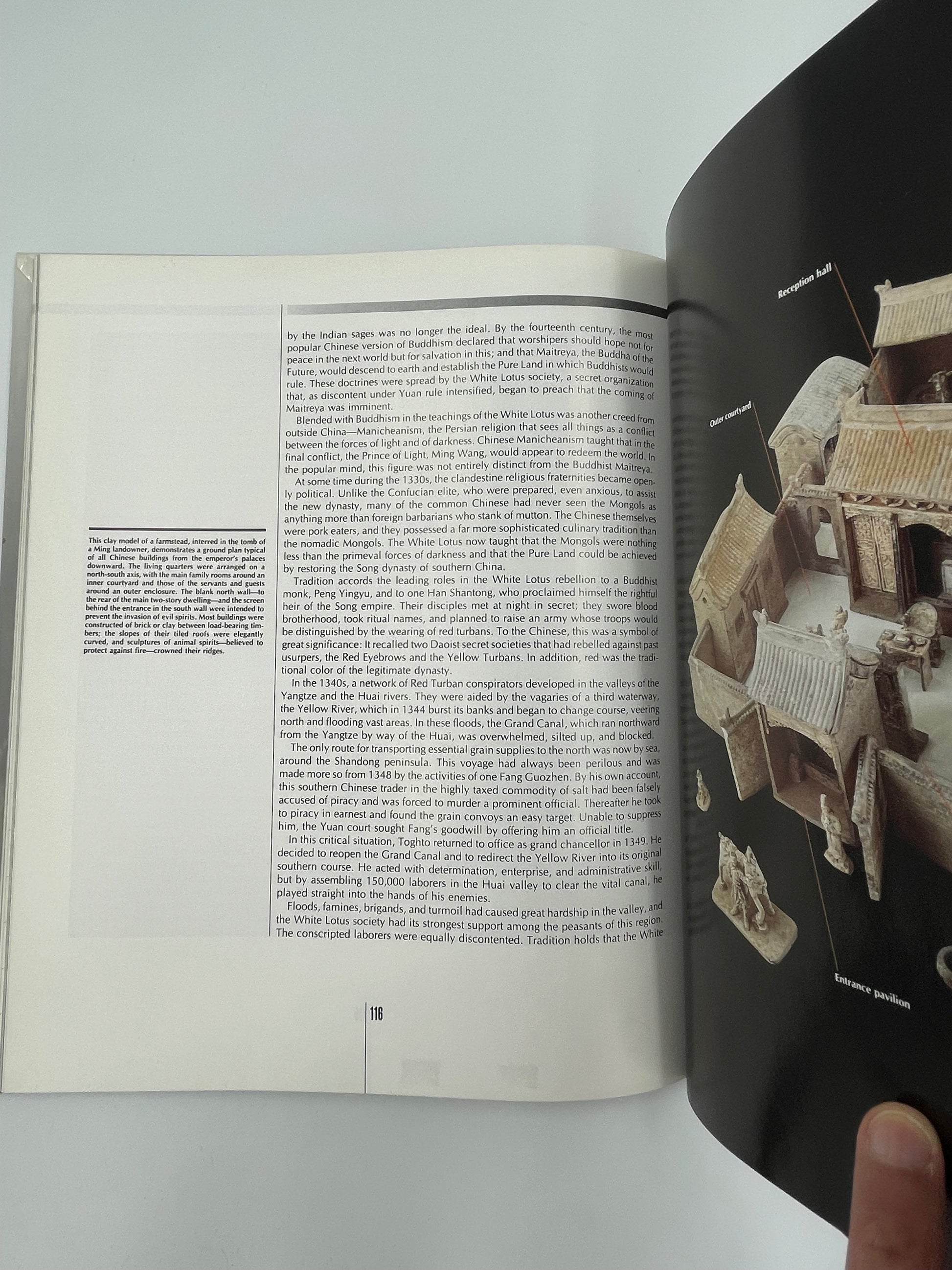Inside page of book  'Time Frame A.D. 1300-1400' with text and illustrations on a white background