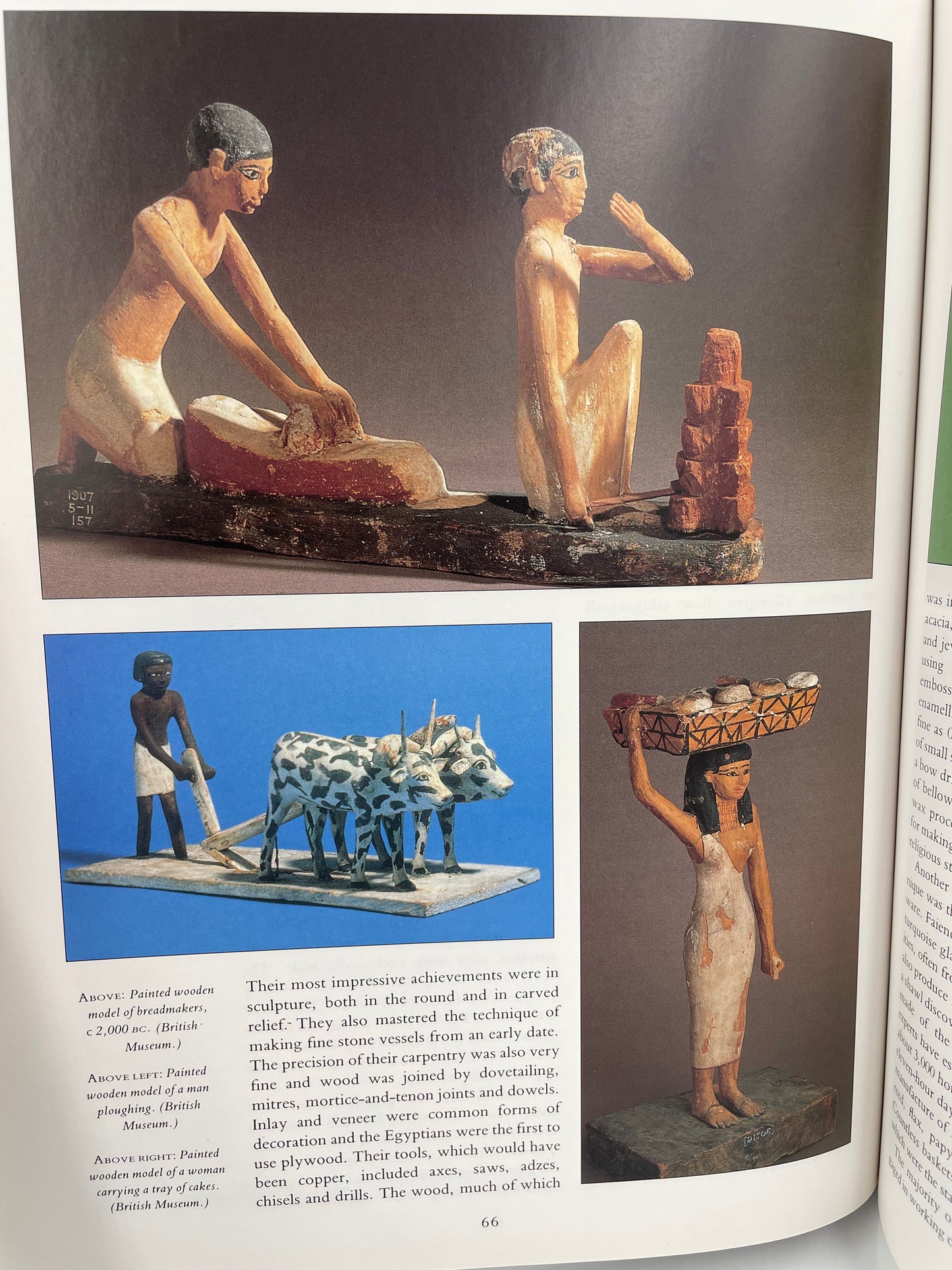 Page with illustrations of wooden statues from ancient Egypt from the book ‘Egyptology: An Introduction to the History, Culture, and Art of Ancient Egypt’ by James Putnam.
