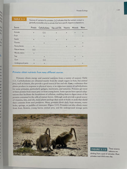 Page on primate ecology with photo of savanna baboons and text from, ‘How Humans Evolved’ by Robert Boyd & Joan B. Silk.