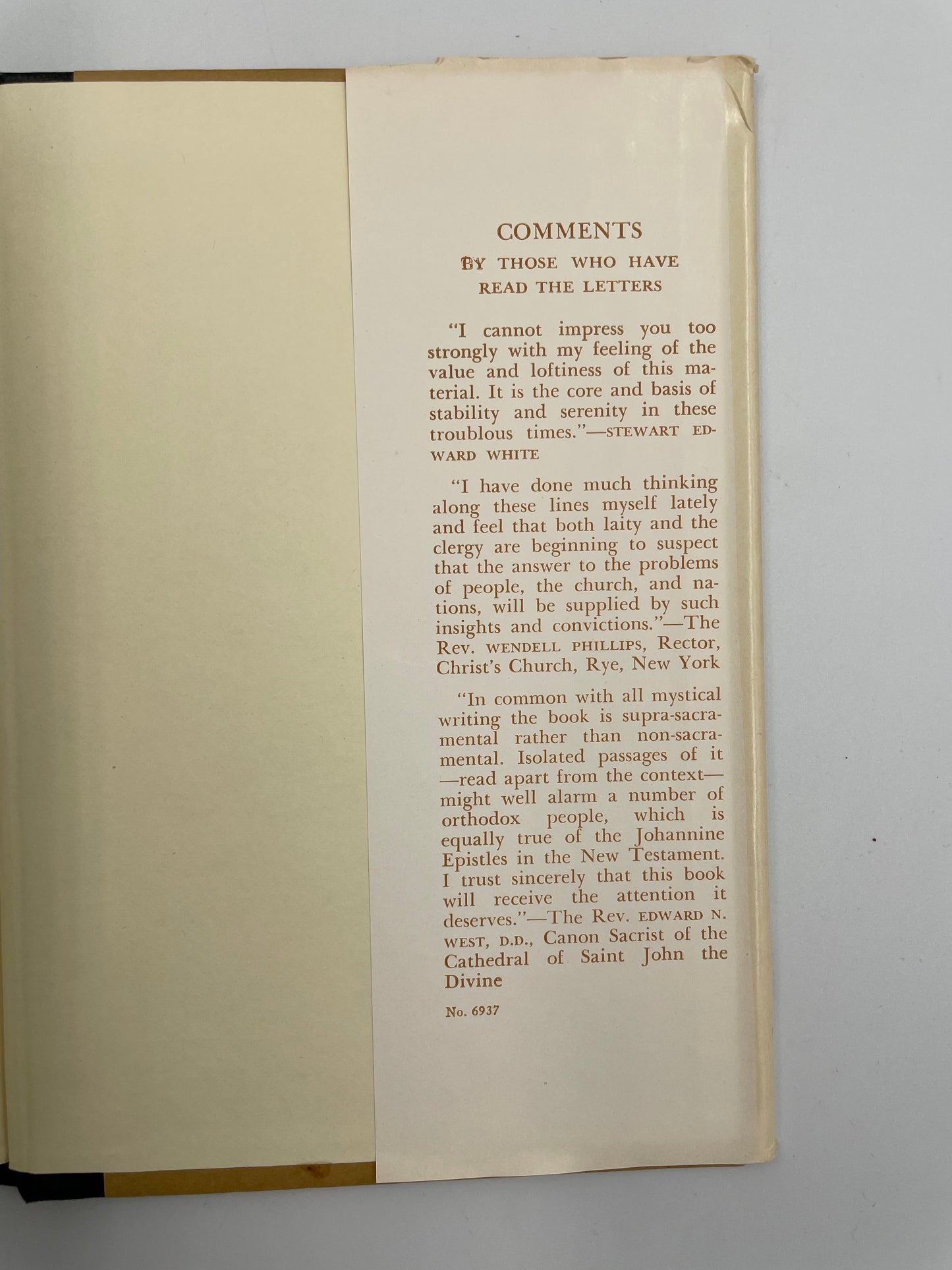 Back inside cover dust jacket text from book ‘Letters of the Scattered Brotherhood’. Edited by Mary Strong‘.