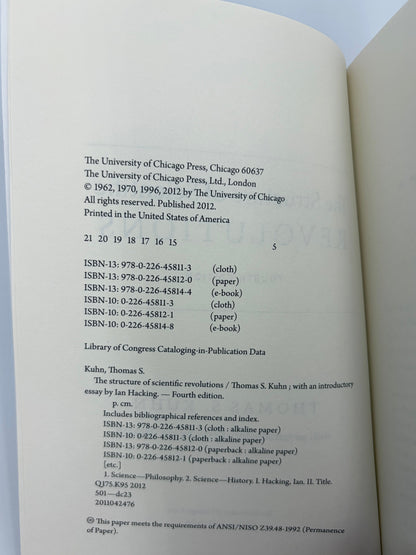Copyright page from 'The Structure of Scientific Revolutions' by Thomas S. Kuhn.