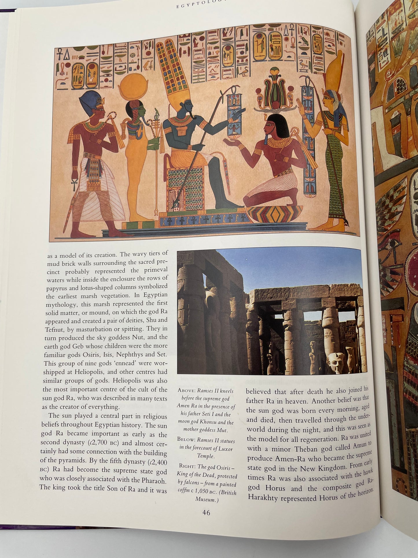 Open book with illustrations and text on ancient Egyptian scenes from ‘Egyptology: An Introduction to the History, Culture, and Art of Ancient Egypt’ by James Putnam.