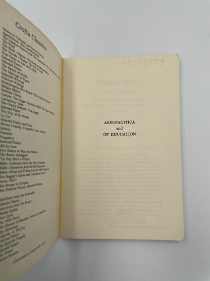 Title page of 'Areopagitica and Of Education' by Milton 
