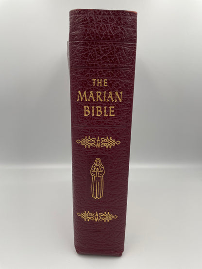 Leather bound bible  titled 'The Marian Bible' (spine view) 