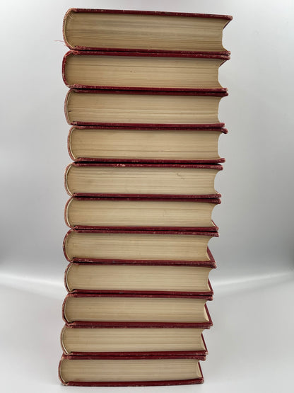 Stacked books with side edges view of "The Library Edition of Historic Characters and Famous Events" (1905) 11 Volume set. Edited by J.B.Millet.