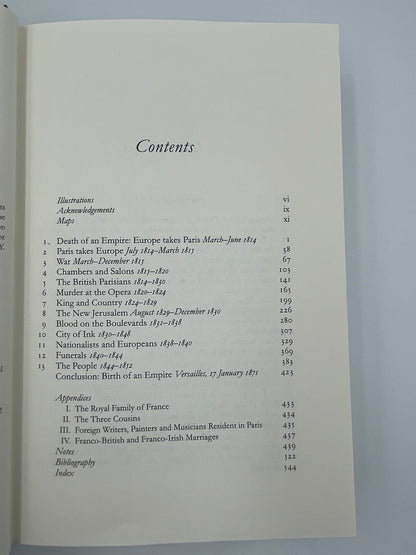 Contents page from "Paris Between Empires: Monarchy and Revolution 1814-1852" by Philip Mansel