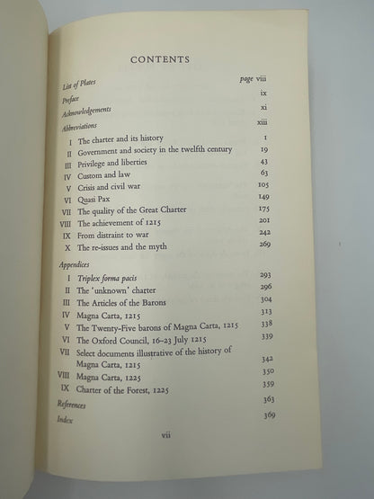 Contents page of ‘Magna Carta’ by J.C.Holt