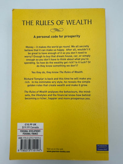 Back cover of "The Rules of Wealth" by Richard Templar 