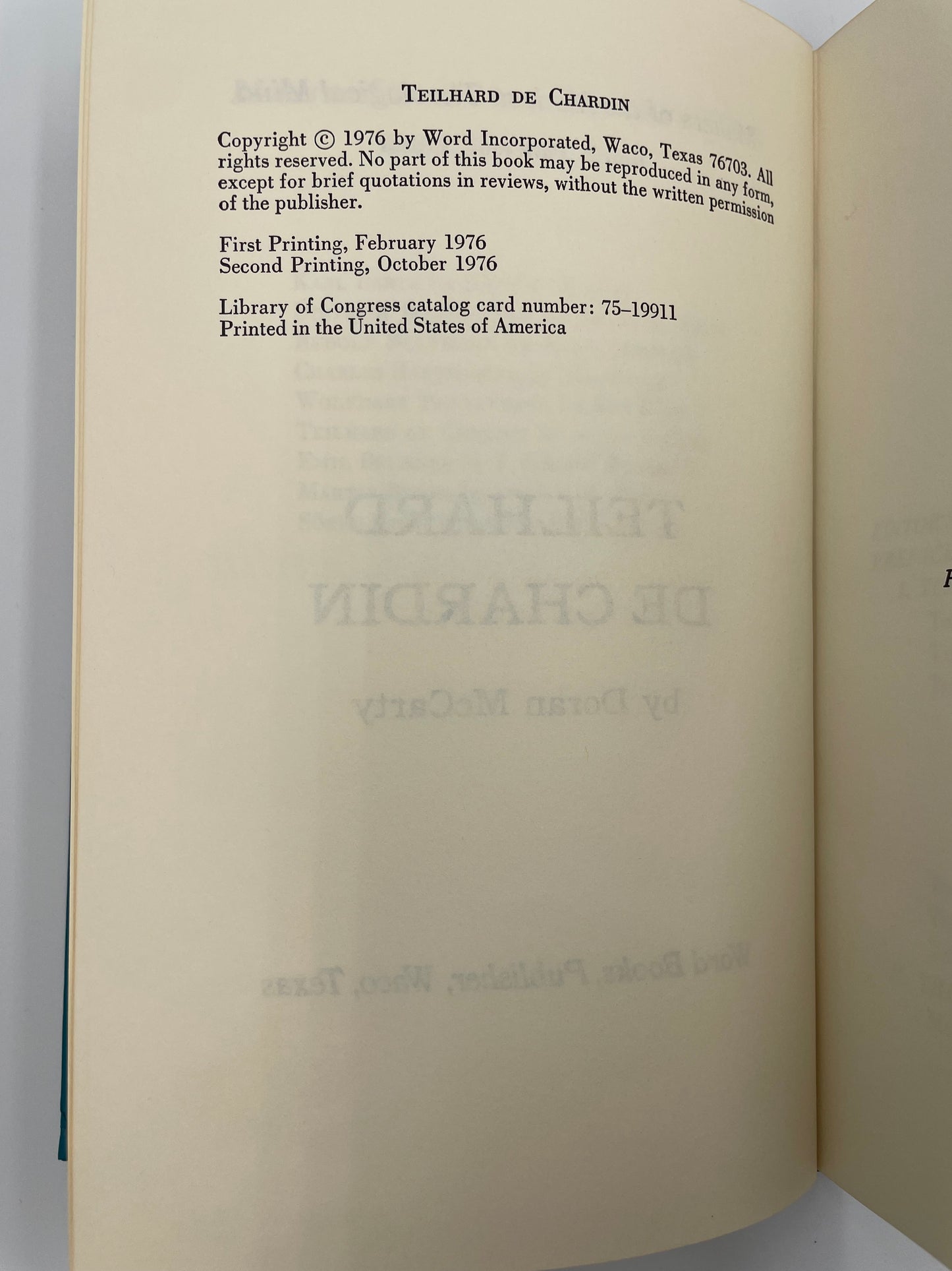 Publisher info page from book 'Teilhard de Chardin'.