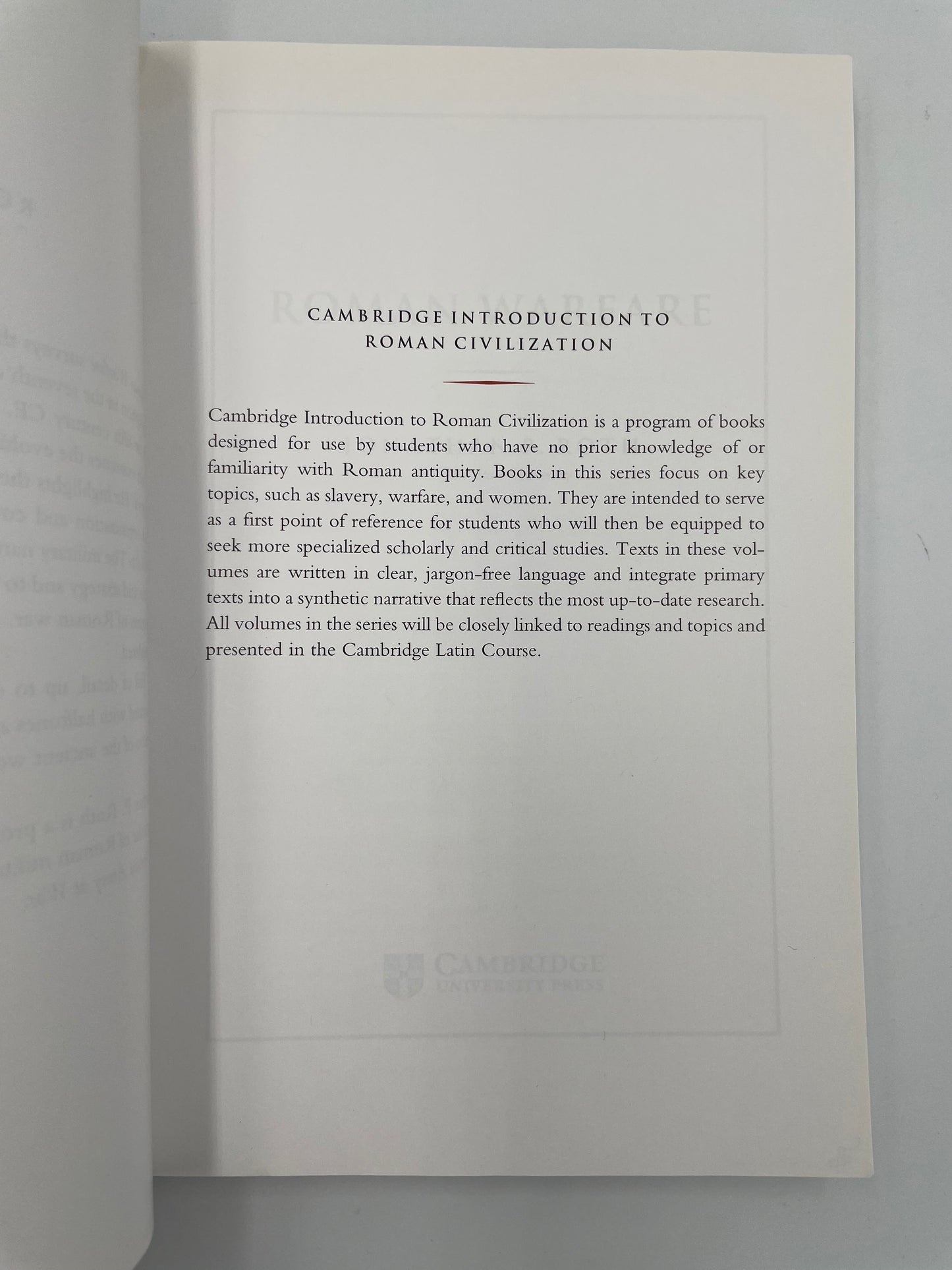 Introductory page of, ‘Roman Warfare’ by Jonathan P. Roth.