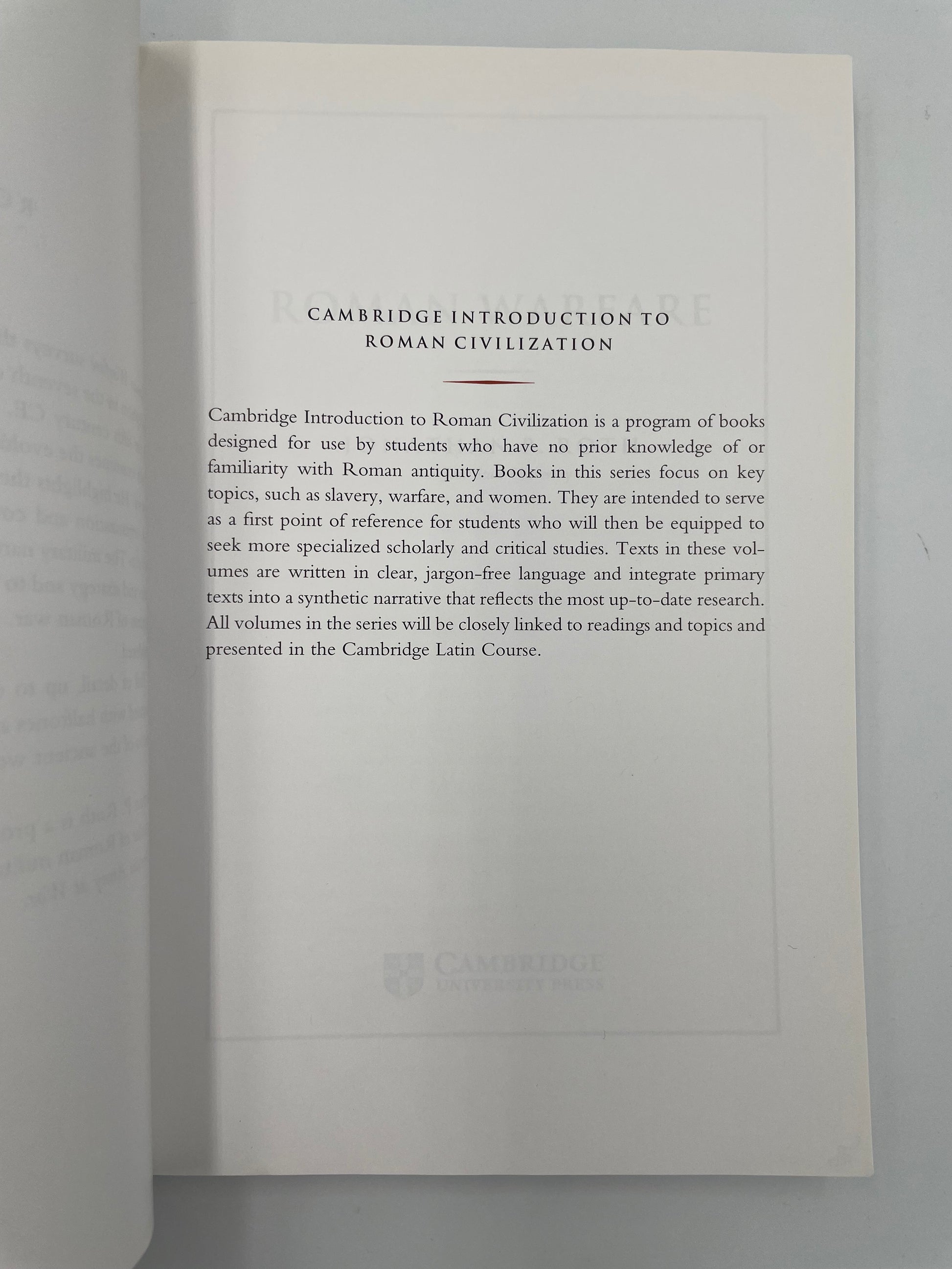 Introductory page of, ‘Roman Warfare’ by Jonathan P. Roth.