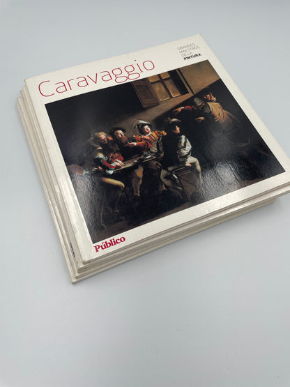5 Book covers stacked of Grand Maestros de la Pintura showing Caravaggio Book