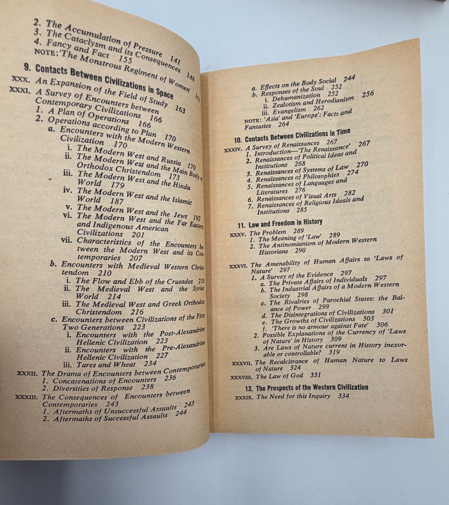 Continued contents pages of volume two from ‘A Study of History’ by Arnold J.Toynbee - 2 Volume Abridged Set