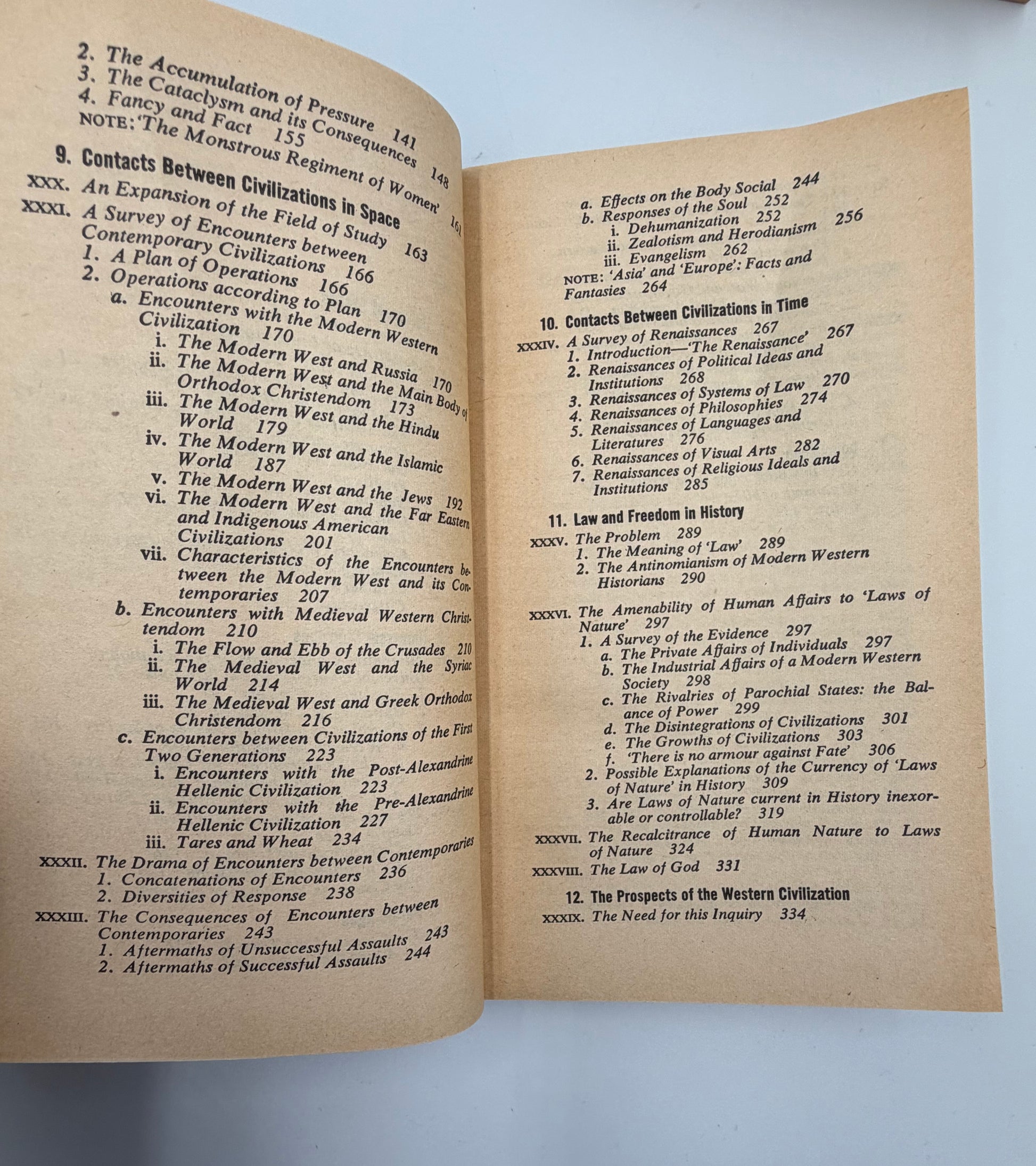 Continued contents pages of volume two from ‘A Study of History’ by Arnold J.Toynbee - 2 Volume Abridged Set