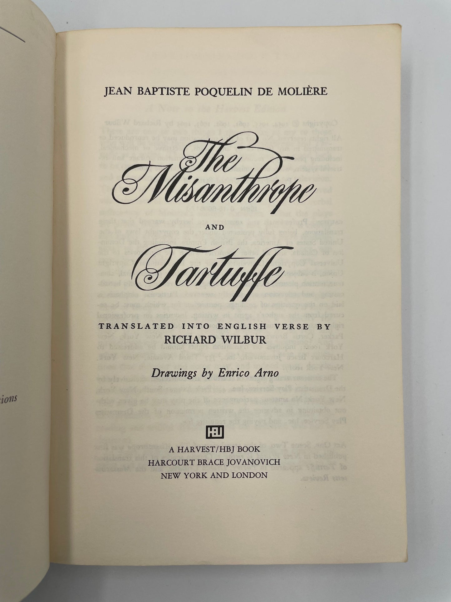 Title page of 'The Misanthrope and Tartuffe' by Jean Baptiste Poquelin de Molire with title and author details.