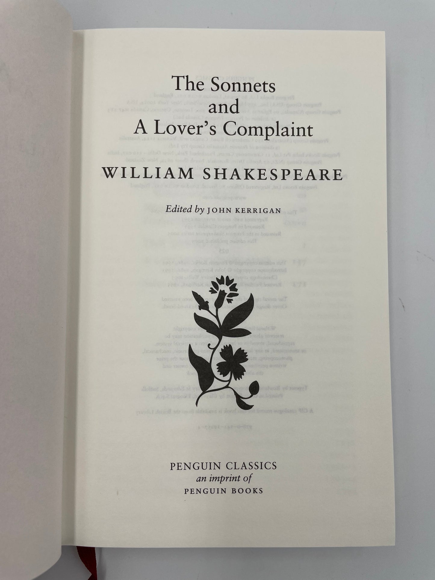 Title page of 'The Sonnets and A Lover’s Complaint' by William Shakespeare.