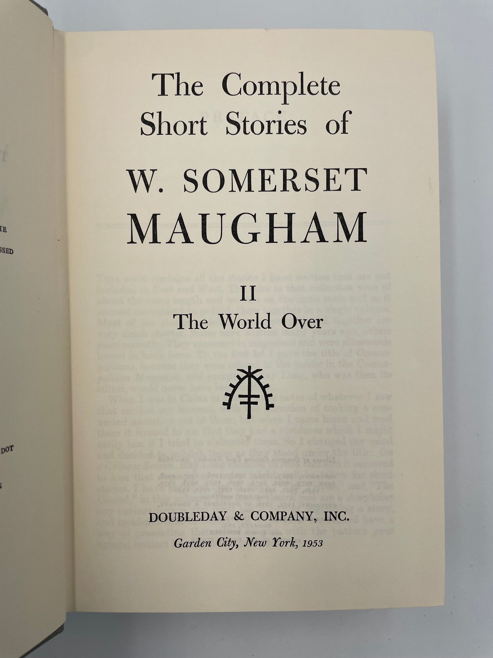 Title page from, 'The Complete Short Stories of W. Somerset Maugham Volume 2 – The World Order'. 