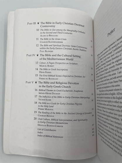 Table of contents page continued from 'The Bible in Greek Christian Antiquity'.