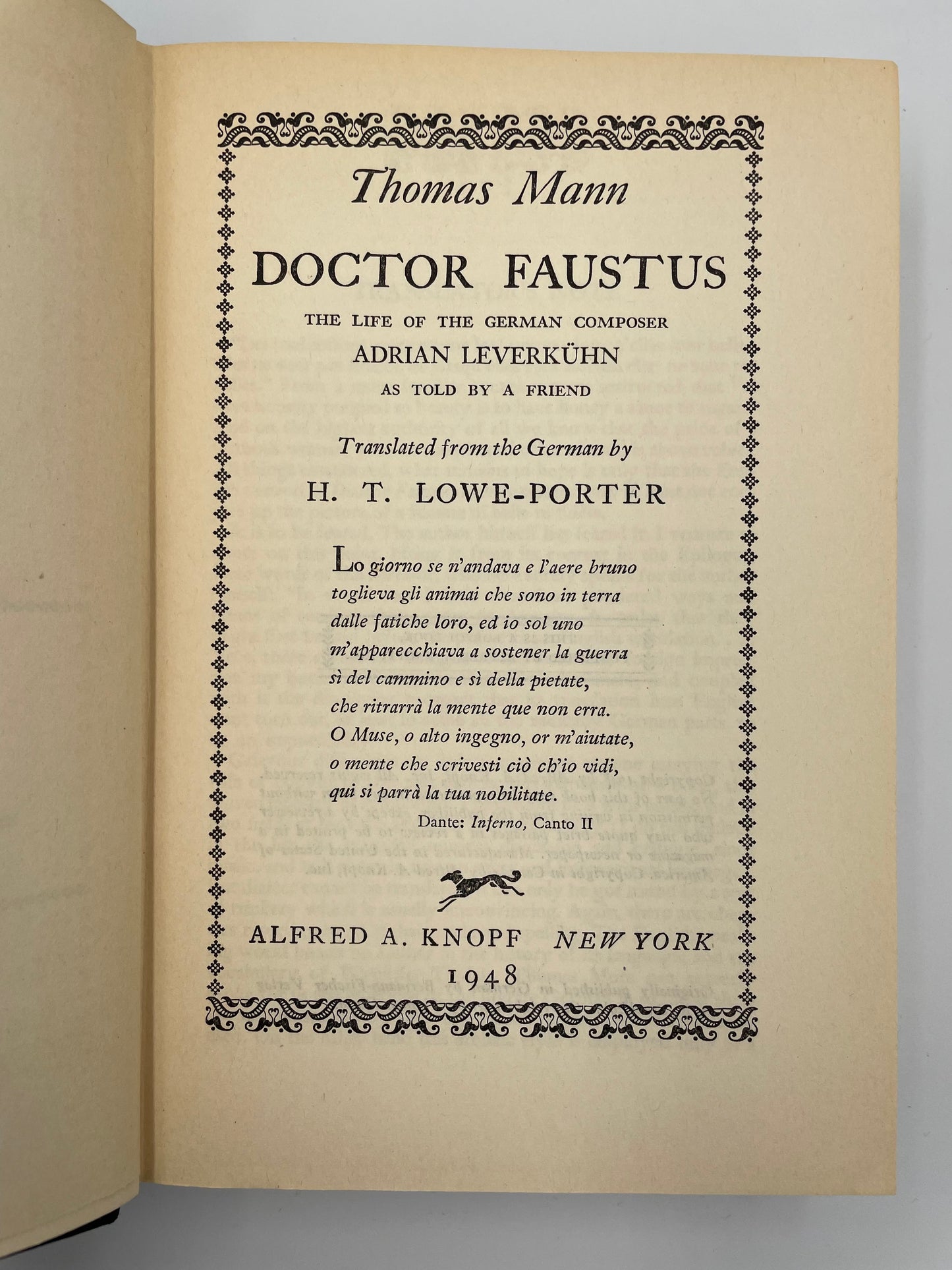 Title page of 'Doctor Faustus' by Thomas Mann with decorative elements.