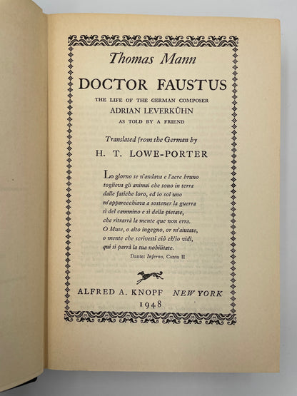 Title page of 'Doctor Faustus' by Thomas Mann with decorative elements.