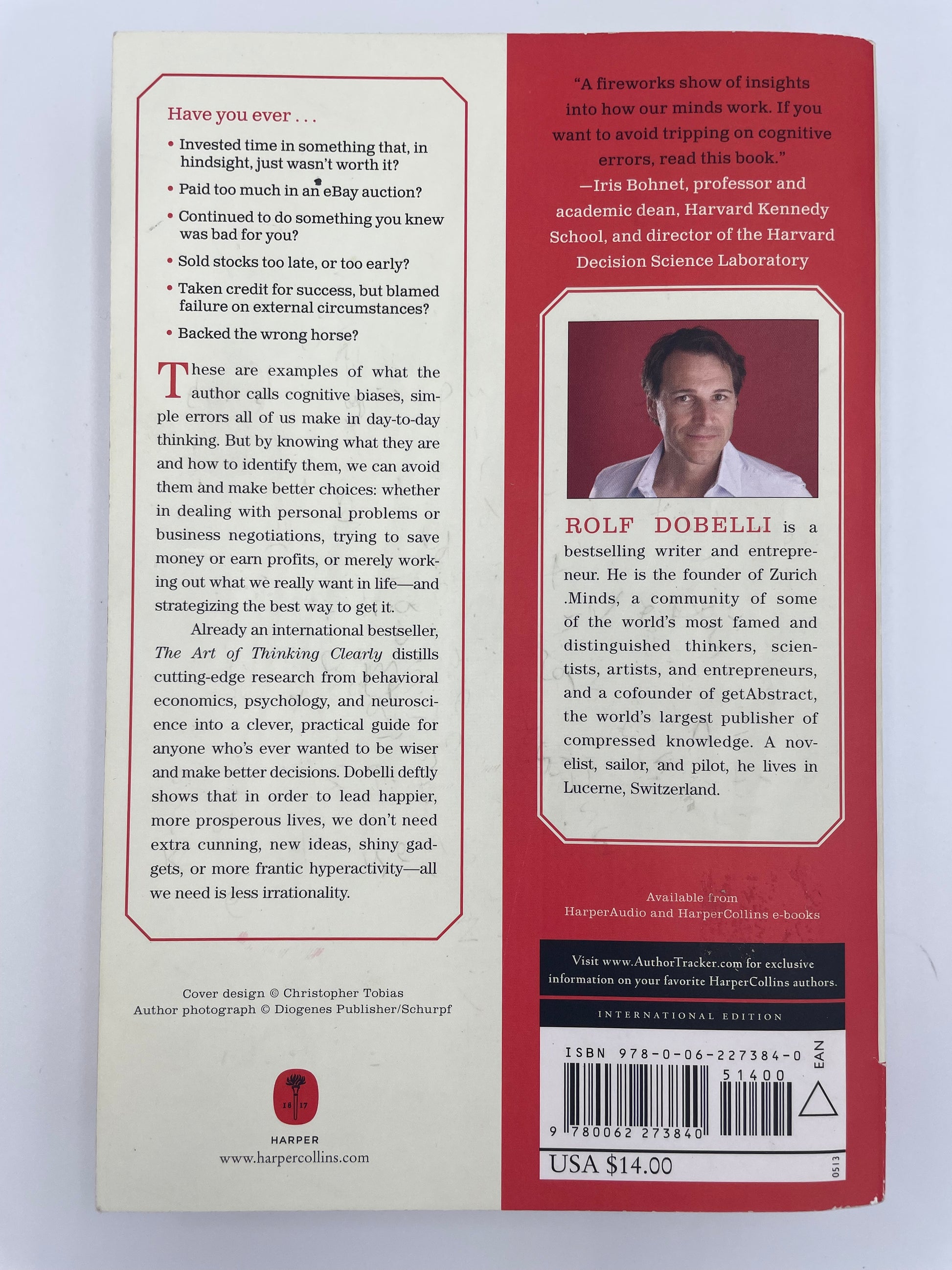 Back cover of ‘The Art of Thinking Clearly’.
