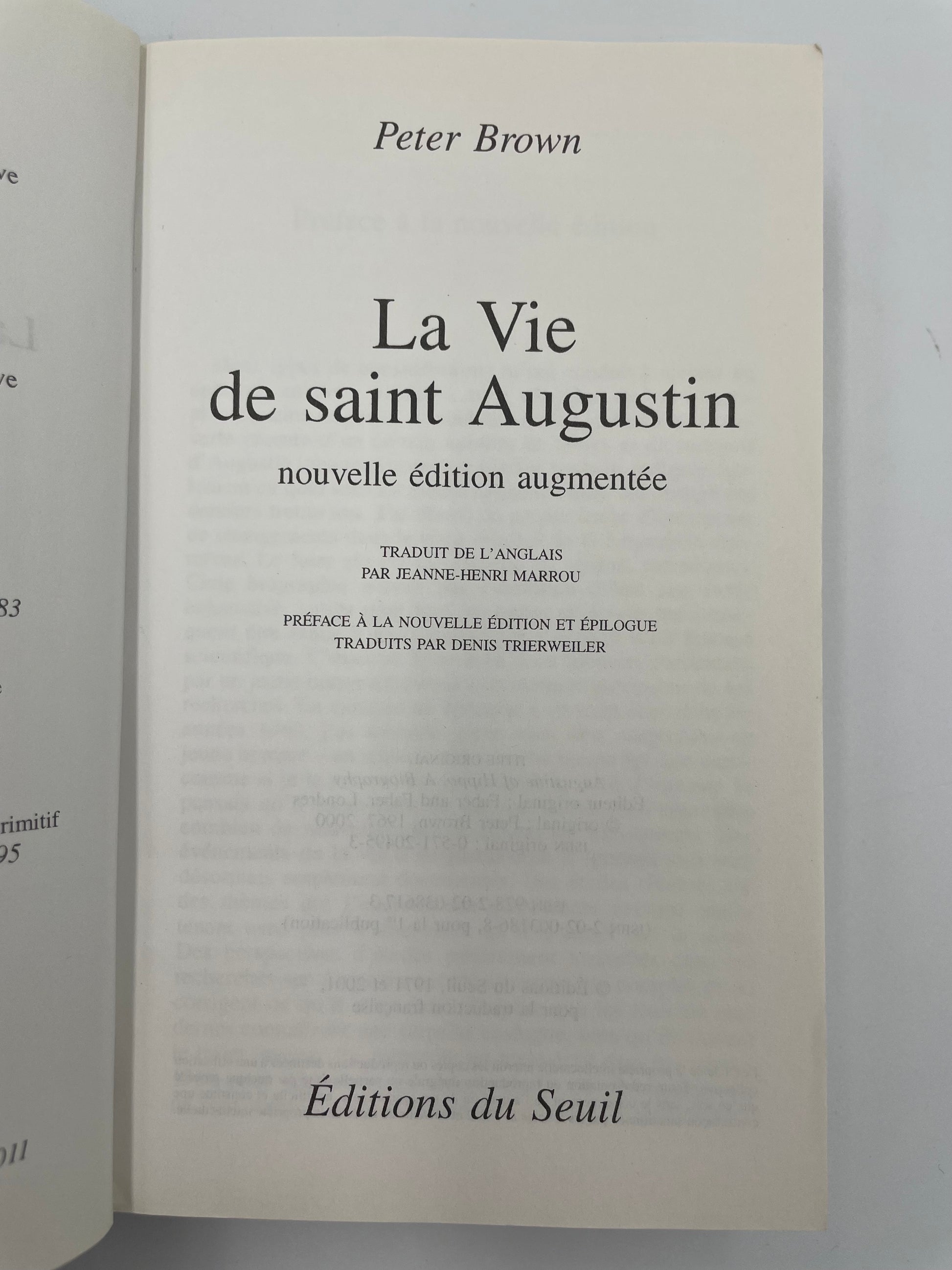 Title page of 'La Vie de saint Augustin' by Peter Brown with text on a white background