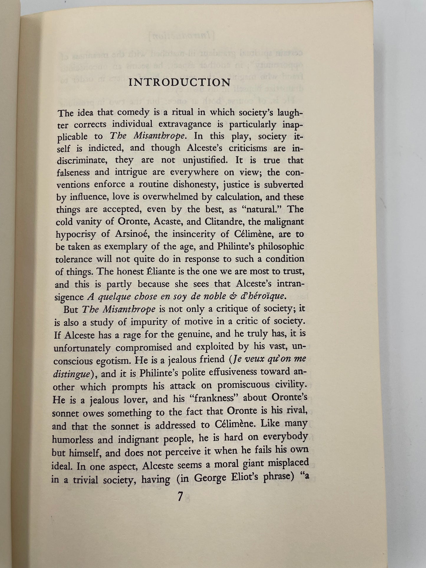 Introduction page with text on a plain background from ‘Molière: The Misanthrope and Tartuffe’.