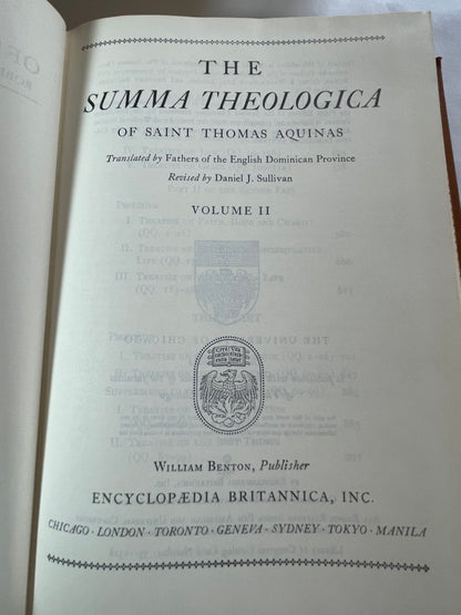 Title page of volume 2 of "The Summa Theologica" of Saint Thomas Aquinas (2 Volume set) by Encyclopedia Britannica, 1952 