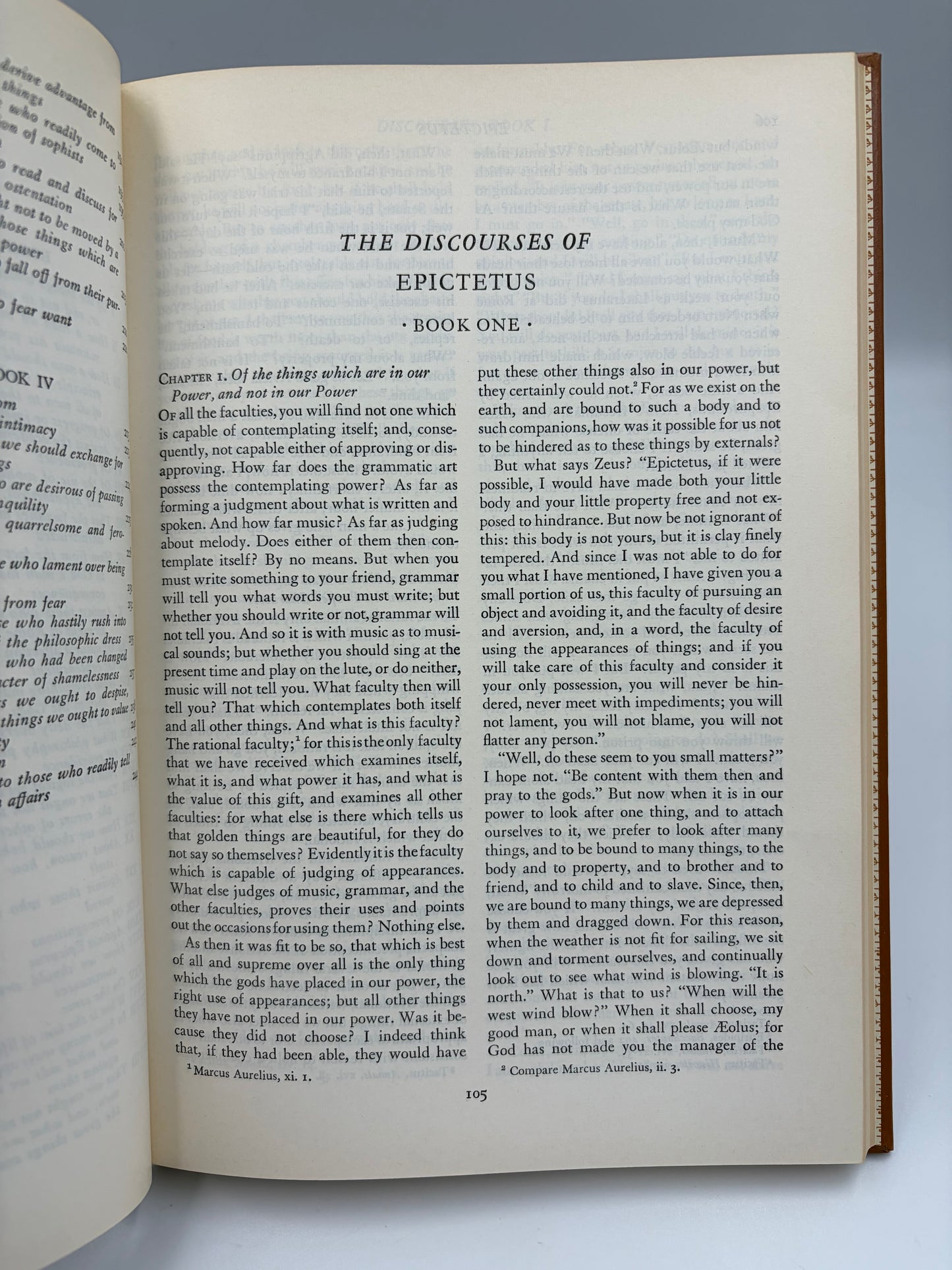 Page 105 titled 'The Discourses of Epictetus' form the book 'Lucretius, Epictetus and Marcus Aurelius'.