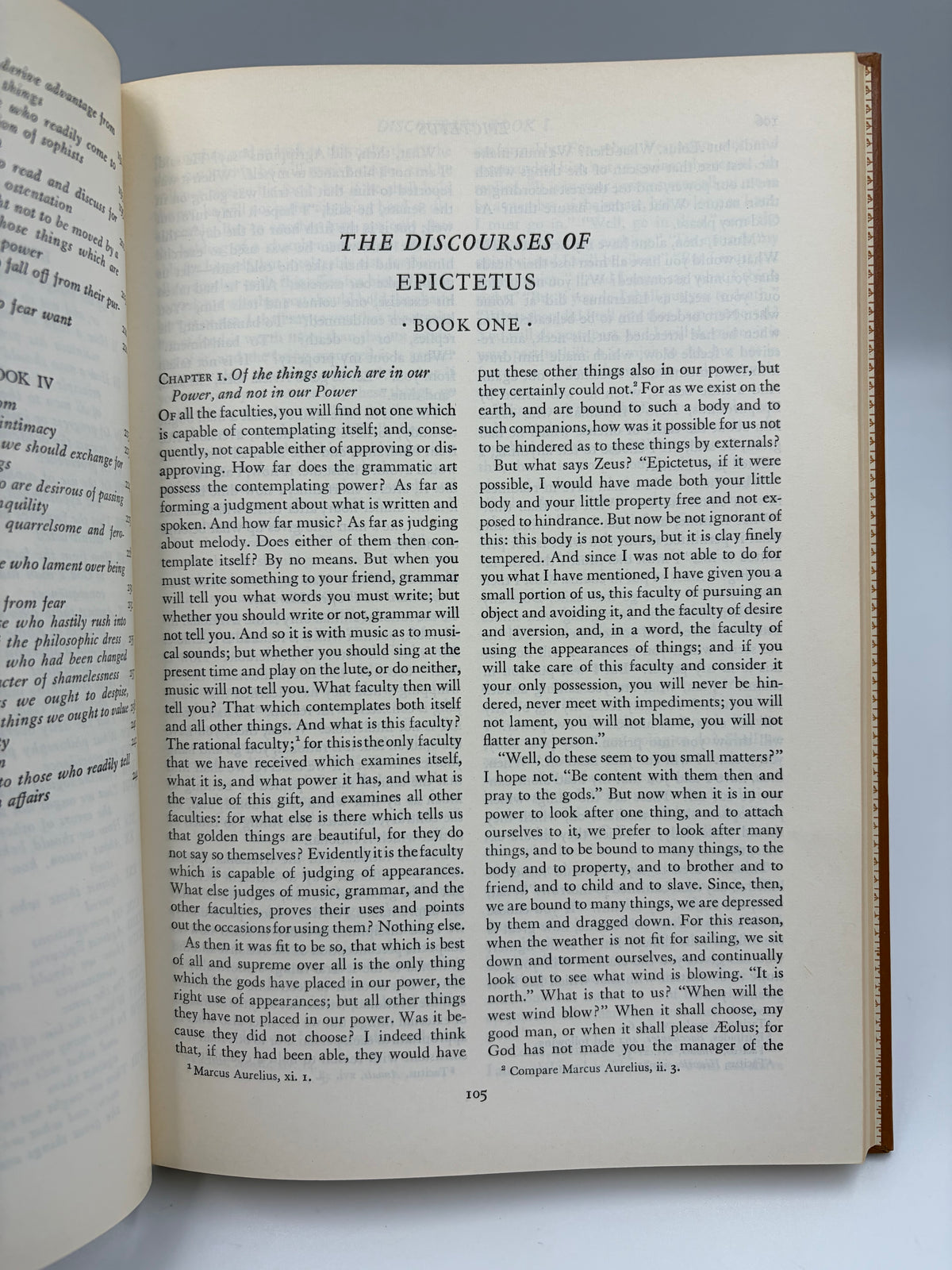 Page 105 titled 'The Discourses of Epictetus' form the book 'Lucretius, Epictetus and Marcus Aurelius'.