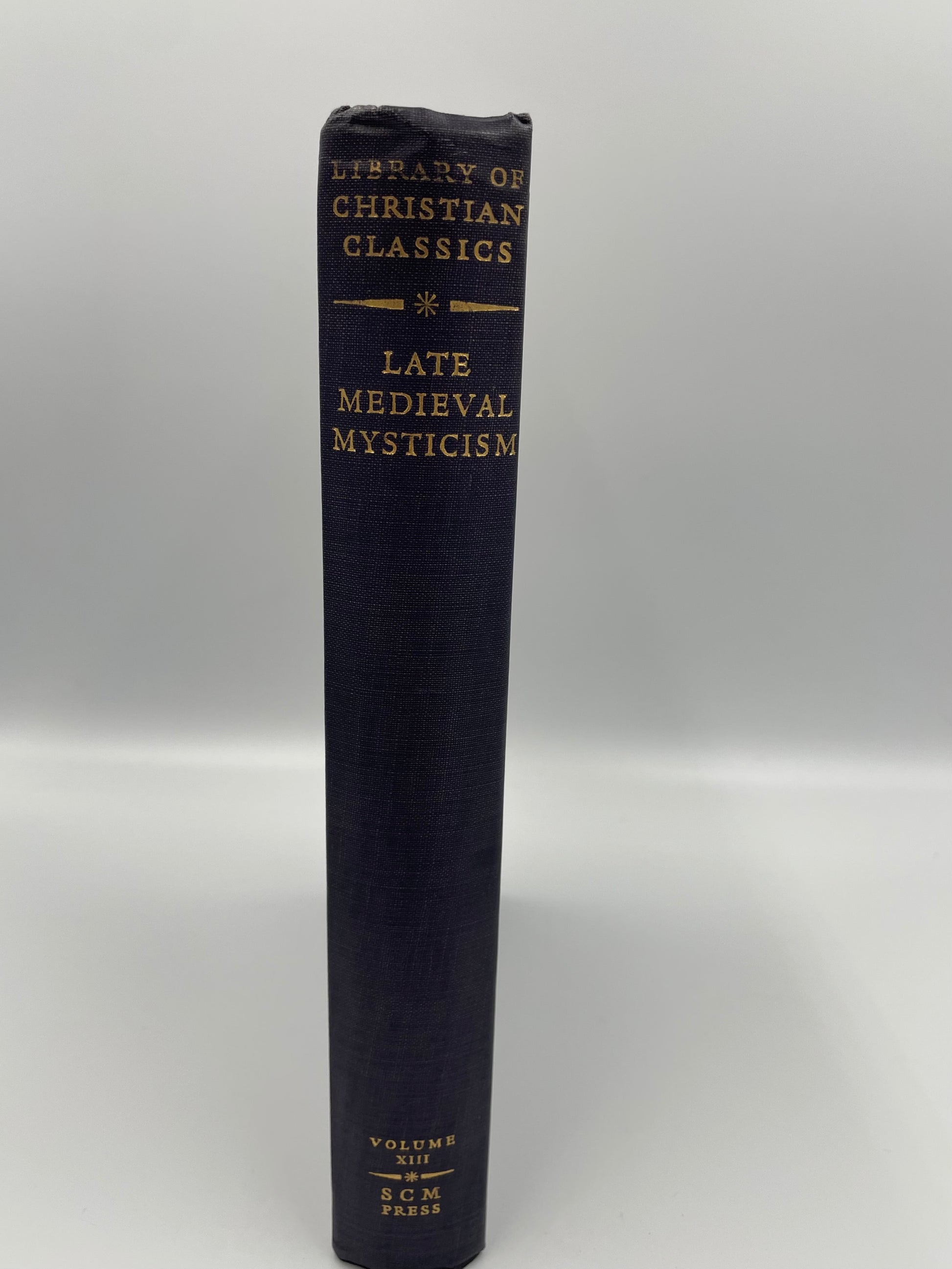 Black book titled 'Library of Christian Classics: Late Medieval Mysticism' on a white background