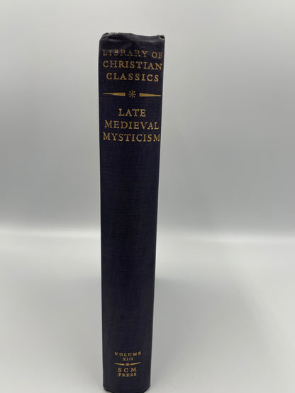 Black book titled 'Library of Christian Classics: Late Medieval Mysticism' on a white background