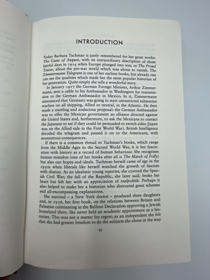 Intro page of "The Zimmermann Telegram" by Barbara Tuchman 
