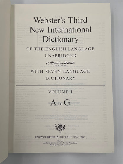 Title page of Webster’s Third New International Dictionary volume 1, A to G