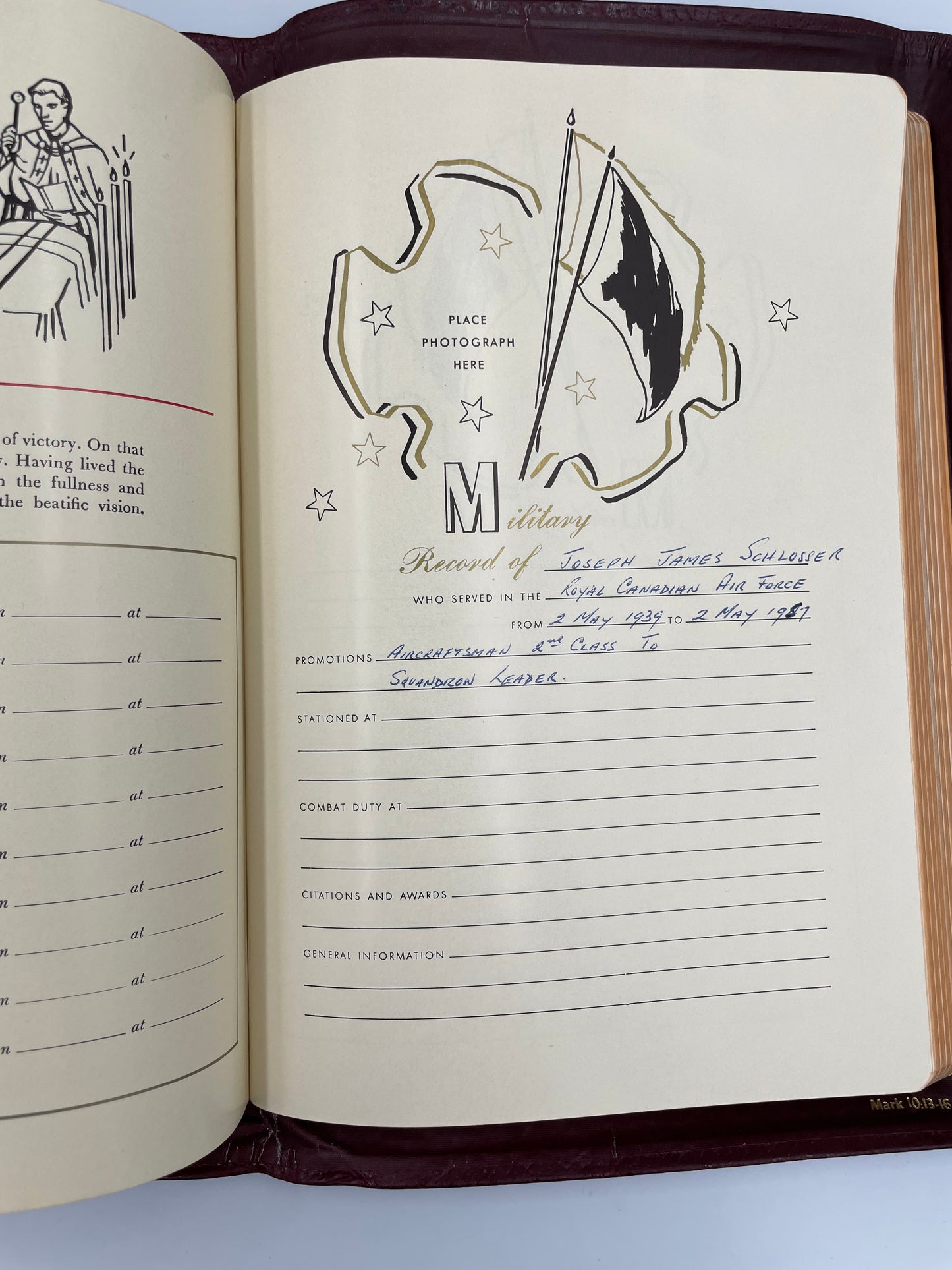 Page with military record of owner in the 'The Marian Bible'.