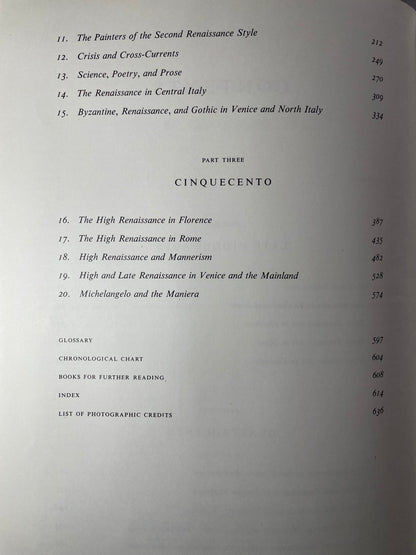 Contents p2 of "History of Italian Rennaisance Art: Painting, Sculpture, Architecture" 