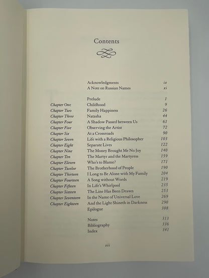 Contents page of ‘Sophia Tolstoy. A Biography’ by A. Popoff 
